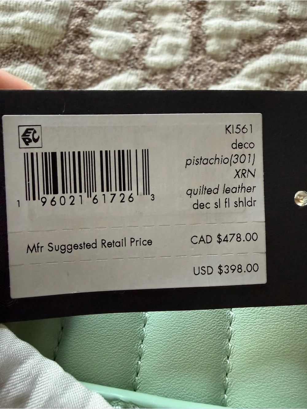 kate spade quilted mint